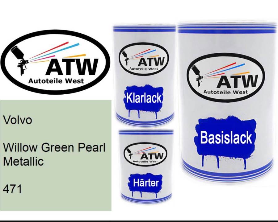 Volvo, Willow Green Pearl Metallic, 471: 500ml Lackdose + 500ml Klarlack + 250ml Härter - Set, von ATW Autoteile West.